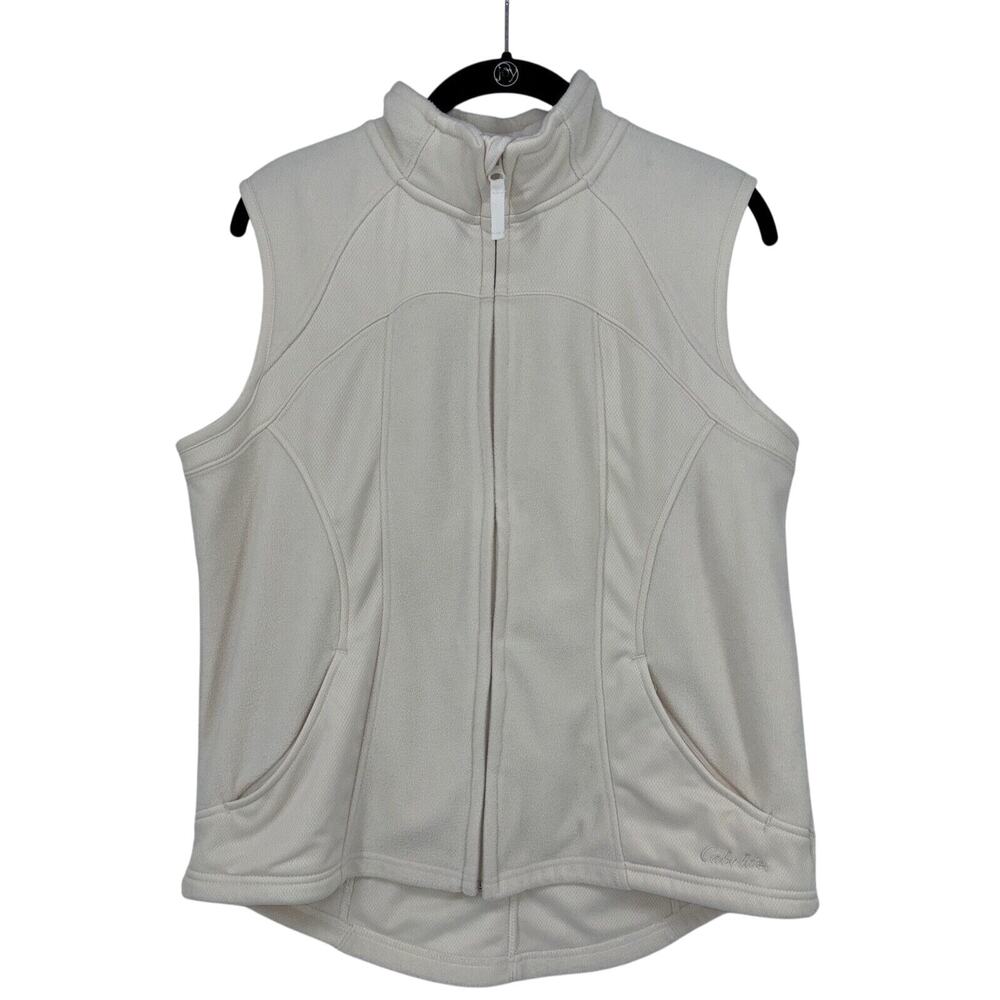 CABELA'S Women's Fleece Vest Cream Large Full‎ Zip Pockets Outdoors Winter EUC